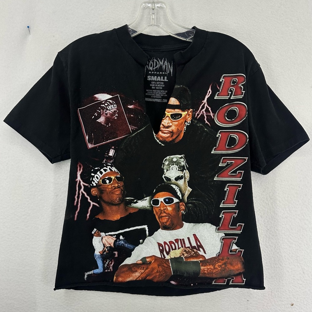 Dennis Rodman Apparel Cropped Graphic T Shirt Small Black